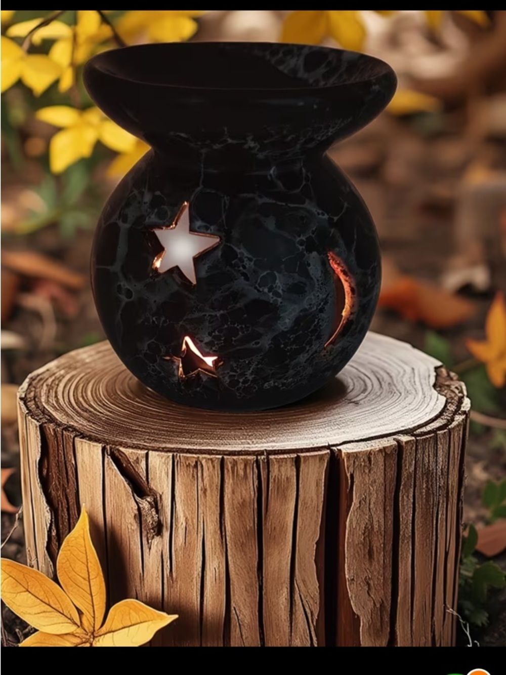 Black Marble Ceramic Oil , Candle Wax Warmer with Star & Moon Cutouts